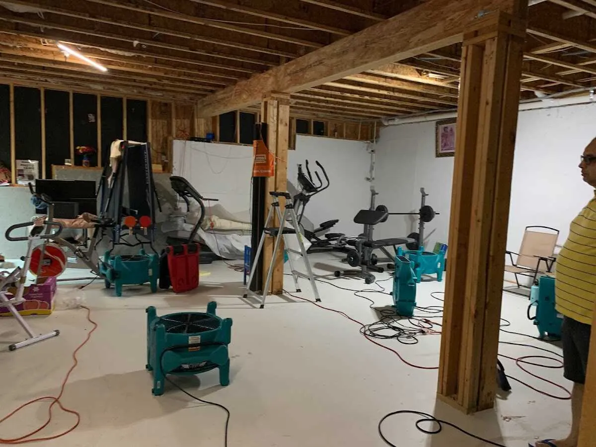 Basement drying equipment setup for Contents Cleaning & Restoration in Keene